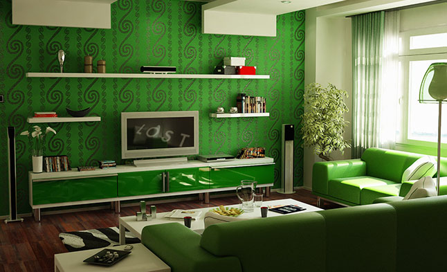 zöld színű szoba