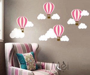 Felhő és hőlégballon mintás tapéta