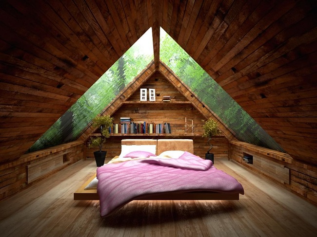 gyönyörű tetőtéri hálószoba minimalista stílusban
