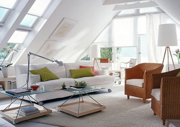 világos, modern tetőtéri nappali