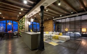 Legénylakás loft stílusban, étkező, nappali és hálószoba